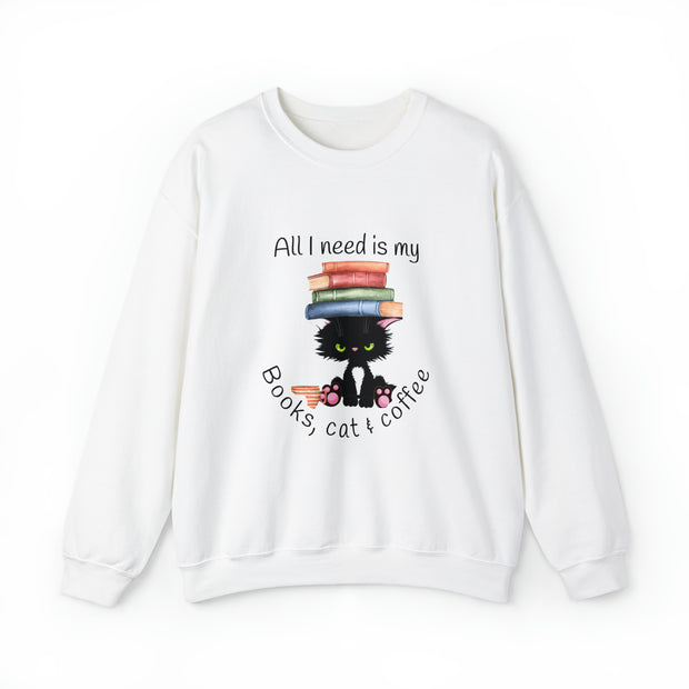 Books, Cat & Coffee Unisex Heavy Blend™ Crewneck Sweatshirt