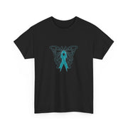 Butterfly Teal Ribbon Unisex Heavy Cotton Tee