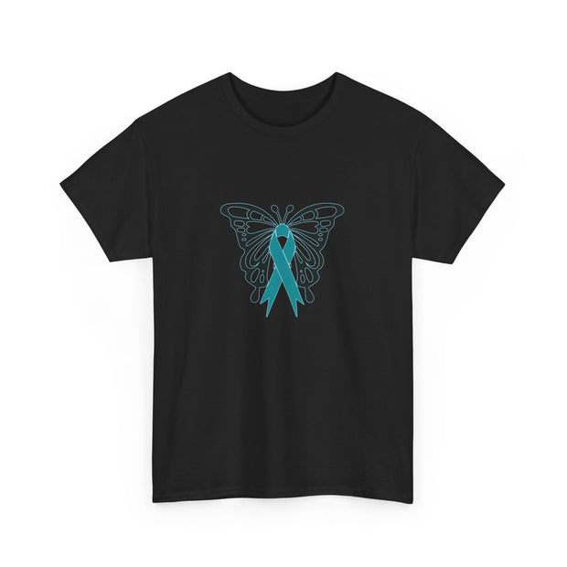Butterfly Teal Ribbon Unisex Heavy Cotton Tee
