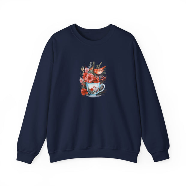 Tea Cup Flowers & Birds Unisex Heavy Blend™ Crewneck Sweatshirt