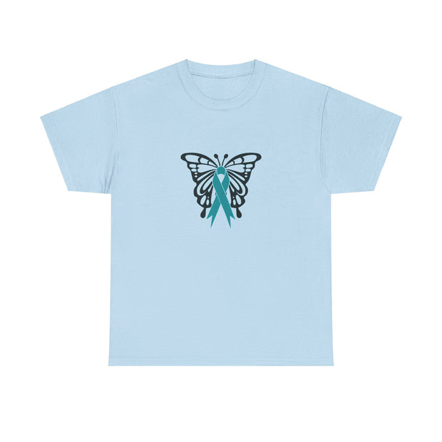 Butterfly Teal Ribbon Unisex Heavy Cotton Tee