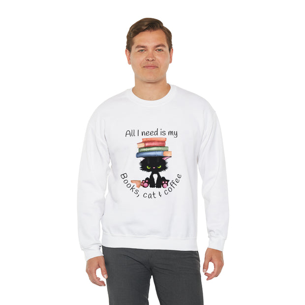 Books, Cat & Coffee Unisex Heavy Blend™ Crewneck Sweatshirt