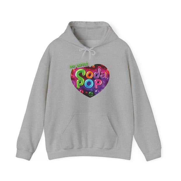Soda Pop Heart Hoodie - Retro Unisex Sweatshirt for Fun Gatherings, Cozy Nights, Music Festivals, Unique Gifts & Casual Wear
