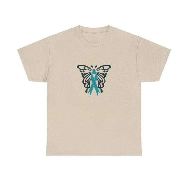Butterfly Teal Ribbon Unisex Heavy Cotton Tee
