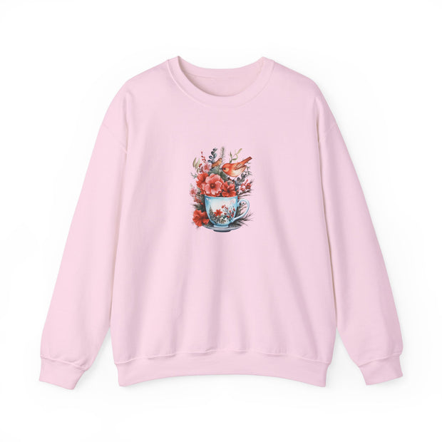 Tea Cup Flowers & Birds Unisex Heavy Blend™ Crewneck Sweatshirt