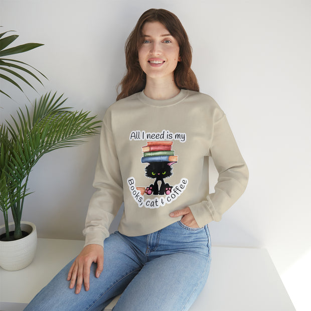 Books, Cat & Coffee Unisex Heavy Blend™ Crewneck Sweatshirt