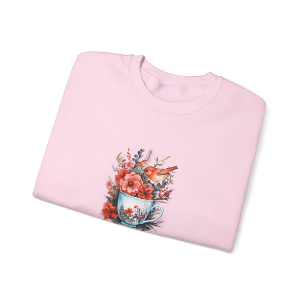 Tea Cup Flowers & Birds Unisex Heavy Blend™ Crewneck Sweatshirt