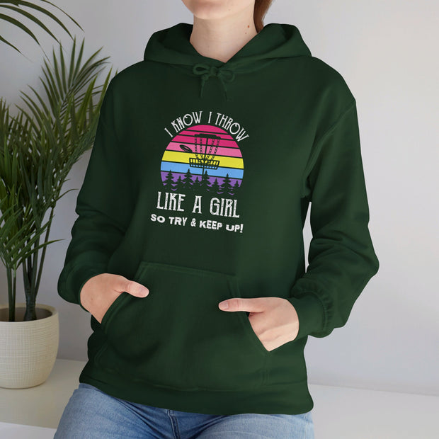 I Know I Throw Like A Girl Unisex Heavy Blend™ Hooded Sweatshirt