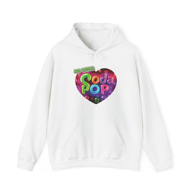 Soda Pop Heart Hoodie - Retro Unisex Sweatshirt for Fun Gatherings, Cozy Nights, Music Festivals, Unique Gifts & Casual Wear