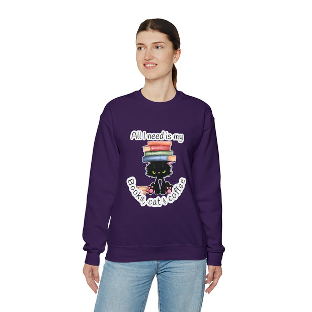 Books, Cat & Coffee Unisex Heavy Blend™ Crewneck Sweatshirt