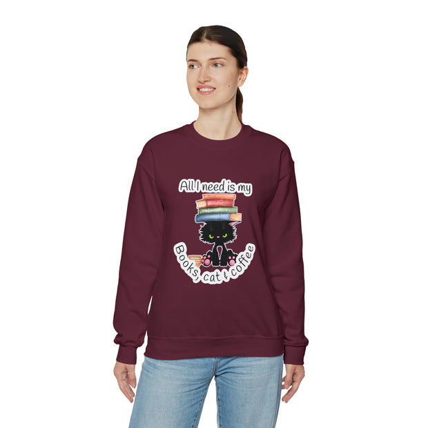 Books, Cat & Coffee Unisex Heavy Blend™ Crewneck Sweatshirt