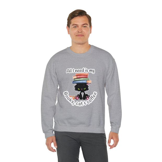 Books, Cat & Coffee Unisex Heavy Blend™ Crewneck Sweatshirt