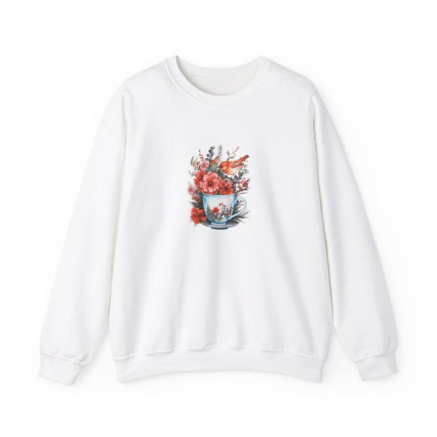 Tea Cup Flowers & Birds Unisex Heavy Blend™ Crewneck Sweatshirt