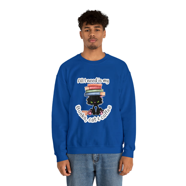 Books, Cat & Coffee Unisex Heavy Blend™ Crewneck Sweatshirt