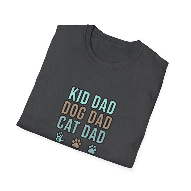 Kid, Dog, Cat Dad Unisex Softstyle T-Shirt