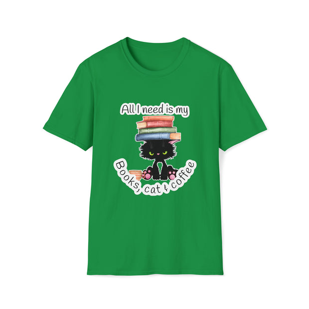 Books, Cat & Coffee Unisex Softstyle T-Shirt