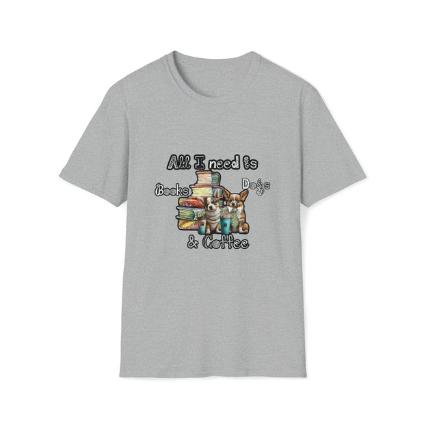 Books, dogs & coffee Unisex Softstyle T-Shirt