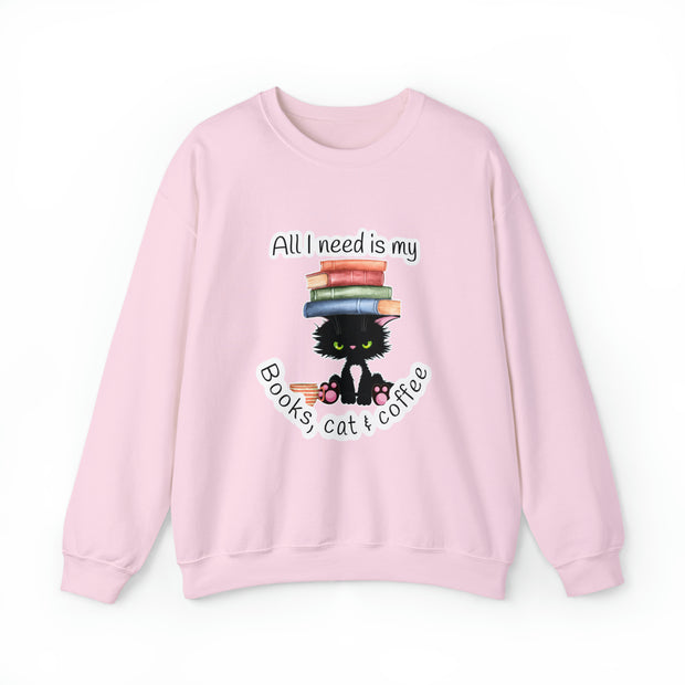 Books, Cat & Coffee Unisex Heavy Blend™ Crewneck Sweatshirt