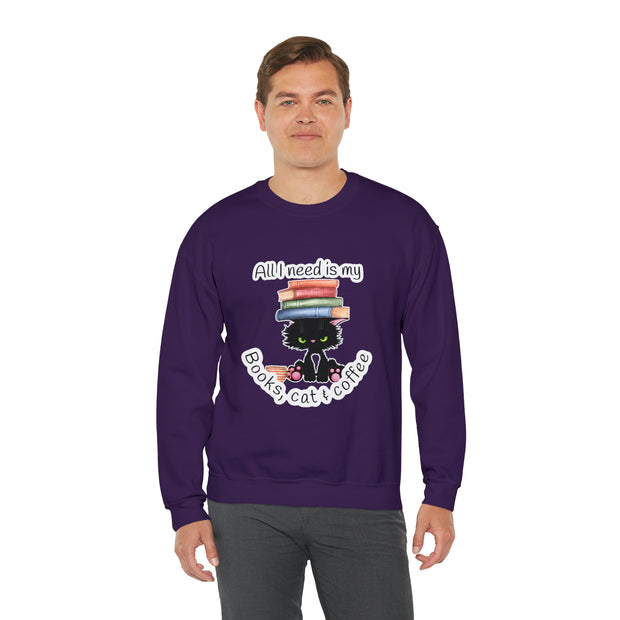 Books, Cat & Coffee Unisex Heavy Blend™ Crewneck Sweatshirt