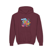 Youth Soda Pop Hooded Sweatshirt, Cute Sweatshirt, Gift for Kids, Fun Hoodie, Colorful Graphic Sweatshirt