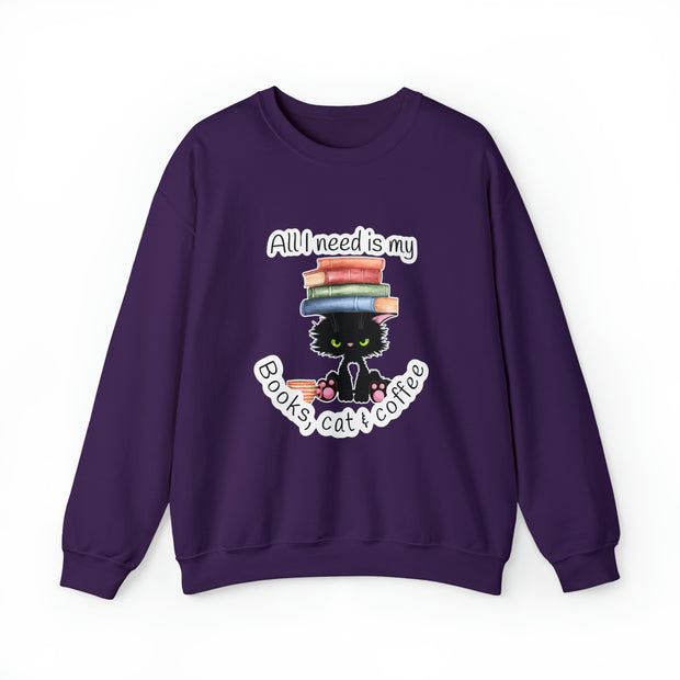 Books, Cat & Coffee Unisex Heavy Blend™ Crewneck Sweatshirt
