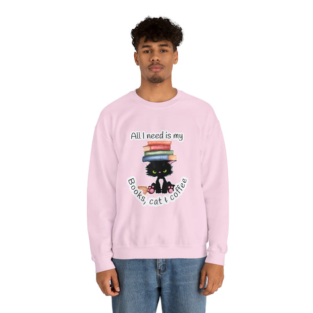 Books, Cat & Coffee Unisex Heavy Blend™ Crewneck Sweatshirt