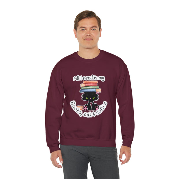 Books, Cat & Coffee Unisex Heavy Blend™ Crewneck Sweatshirt