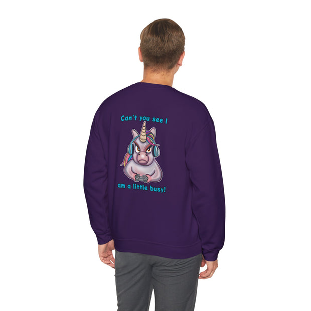 Busy Gaming Unicorn Unisex Heavy Blend™ Crewneck Sweatshirt