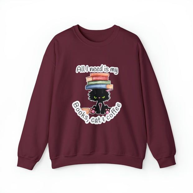 Books, Cat & Coffee Unisex Heavy Blend™ Crewneck Sweatshirt