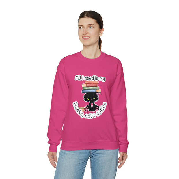Books, Cat & Coffee Unisex Heavy Blend™ Crewneck Sweatshirt