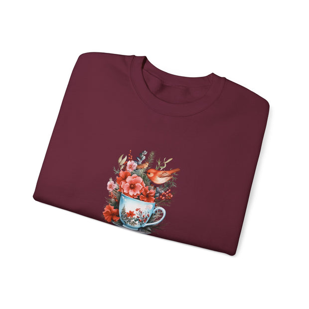 Tea Cup Flowers & Birds Unisex Heavy Blend™ Crewneck Sweatshirt