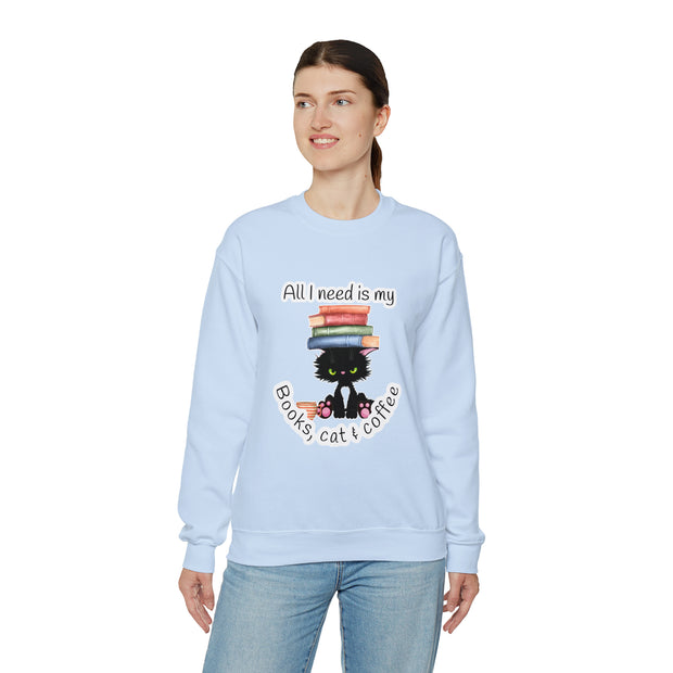 Books, Cat & Coffee Unisex Heavy Blend™ Crewneck Sweatshirt