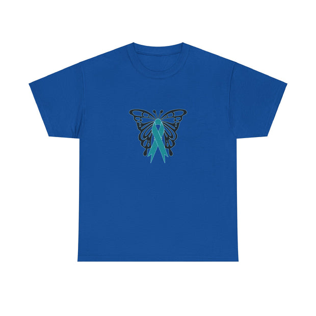 Butterfly Teal Ribbon Unisex Heavy Cotton Tee