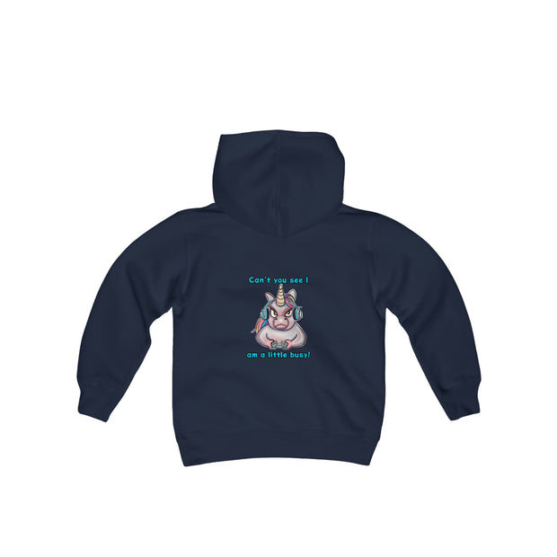 Busy Gaming Unicorn Youth Heavy Blend Hooded Sweatshirt