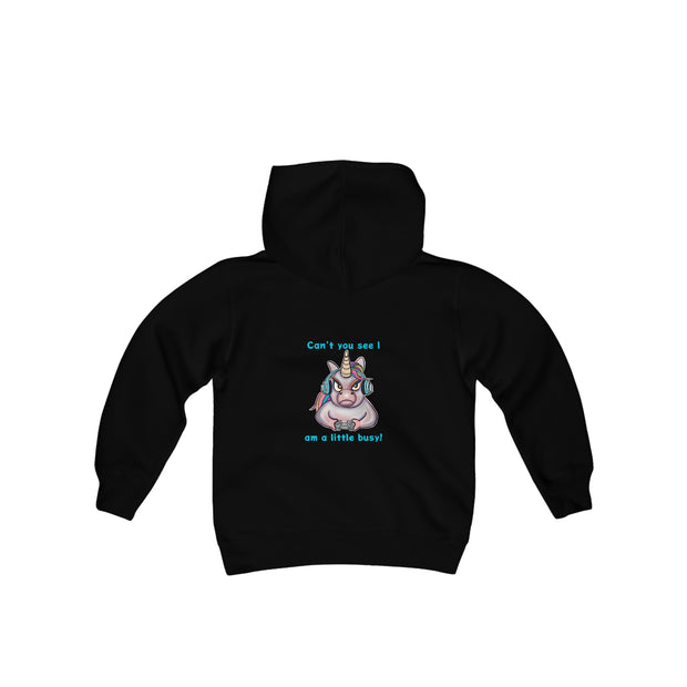 Busy Gaming Unicorn Youth Heavy Blend Hooded Sweatshirt