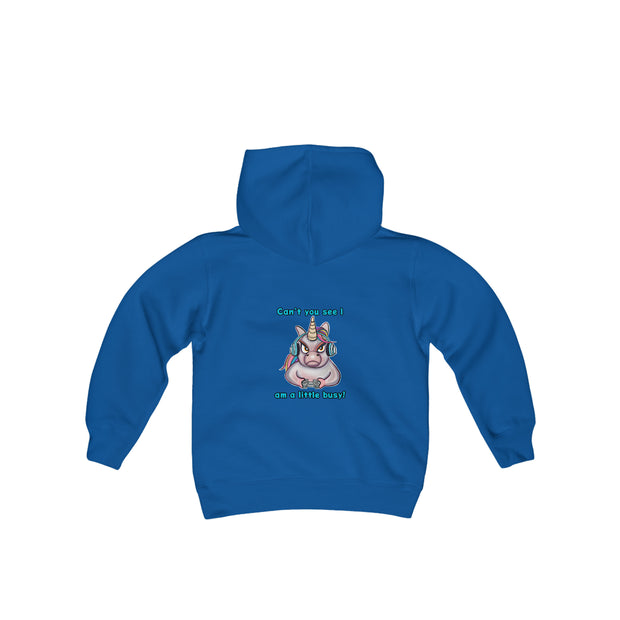 Busy Gaming Unicorn Youth Heavy Blend Hooded Sweatshirt