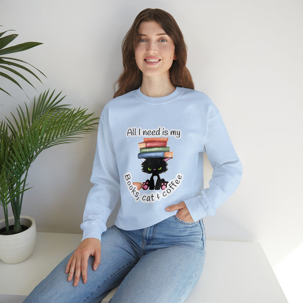 Books, Cat & Coffee Unisex Heavy Blend™ Crewneck Sweatshirt