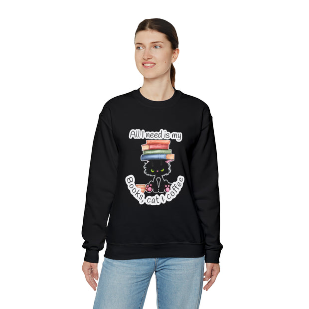Books, Cat & Coffee Unisex Heavy Blend™ Crewneck Sweatshirt