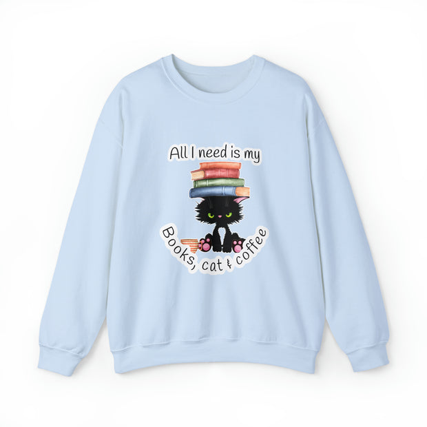 Books, Cat & Coffee Unisex Heavy Blend™ Crewneck Sweatshirt