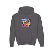 Youth Soda Pop Hooded Sweatshirt, Cute Sweatshirt, Gift for Kids, Fun Hoodie, Colorful Graphic Sweatshirt