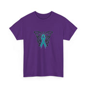 Butterfly Teal Ribbon Unisex Heavy Cotton Tee