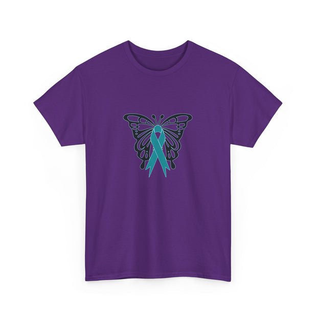 Butterfly Teal Ribbon Unisex Heavy Cotton Tee