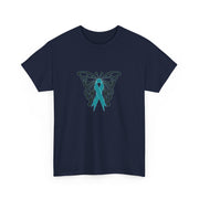 Butterfly Teal Ribbon Unisex Heavy Cotton Tee