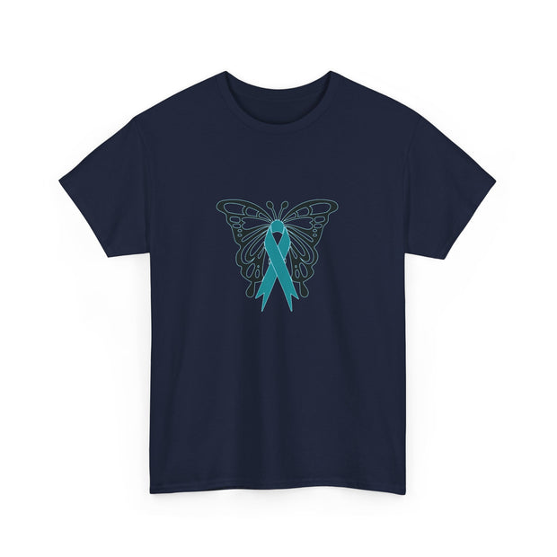 Butterfly Teal Ribbon Unisex Heavy Cotton Tee