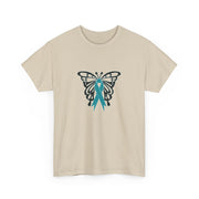 Butterfly Teal Ribbon Unisex Heavy Cotton Tee