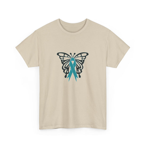Butterfly Teal Ribbon Unisex Heavy Cotton Tee