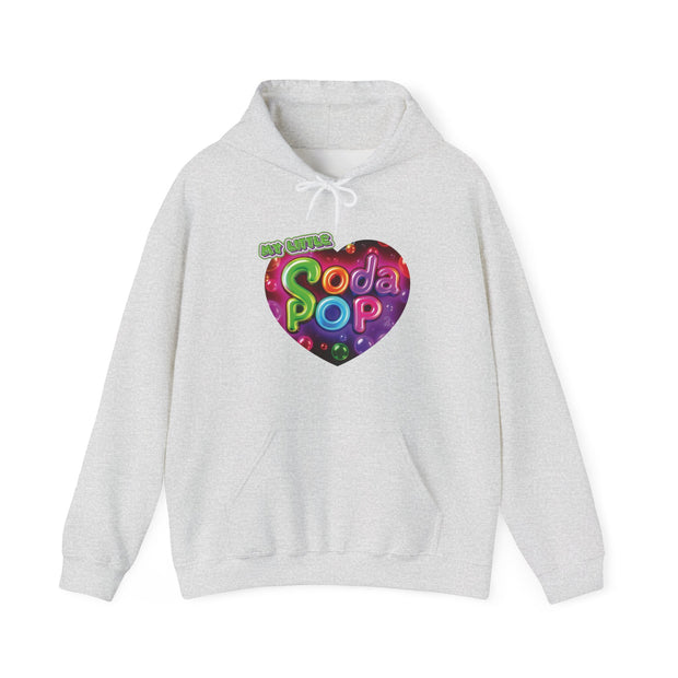 Soda Pop Heart Hoodie - Retro Unisex Sweatshirt for Fun Gatherings, Cozy Nights, Music Festivals, Unique Gifts & Casual Wear
