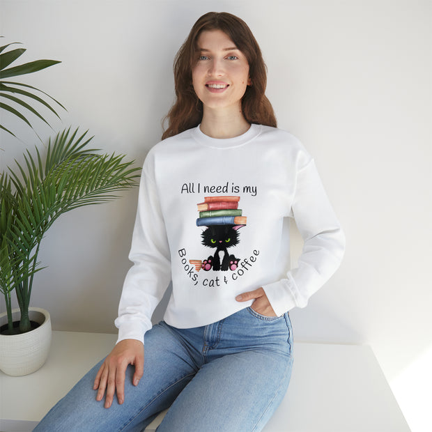 Books, Cat & Coffee Unisex Heavy Blend™ Crewneck Sweatshirt