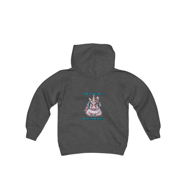Busy Gaming Unicorn Youth Heavy Blend Hooded Sweatshirt