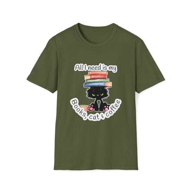 Books, Cat & Coffee Unisex Softstyle T-Shirt